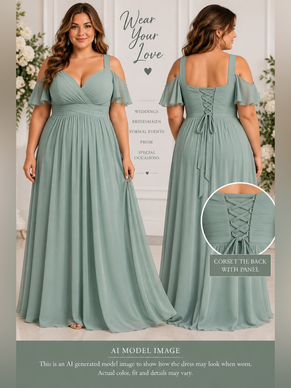 Wear Your Love Sage Green Chiffon Corset Back Formal Maxi Dress